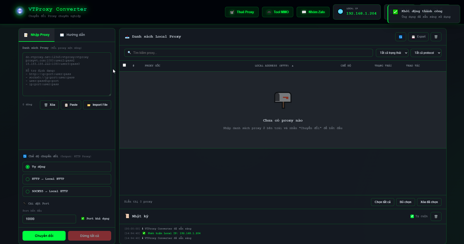 VT Proxy Converter - Giao diện chính